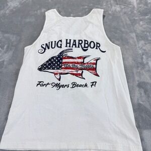 Snug Harbor Fort Myers Beach FL Patriotic Fish Tank Top White Mens Small